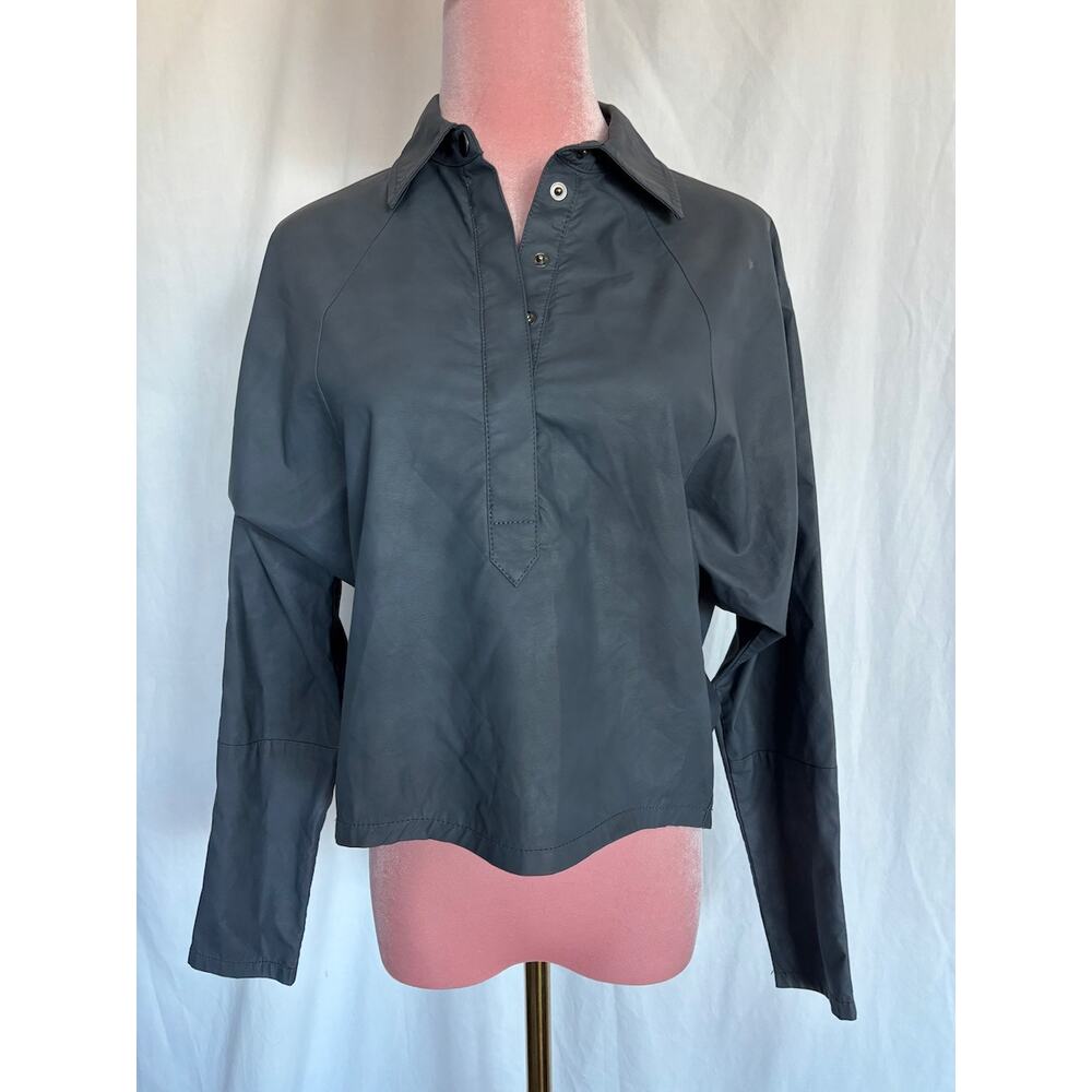 L Marissa Webb Collective Pullover Coated Jacket 1/2 Snap Dolman Raglan Sleeve
